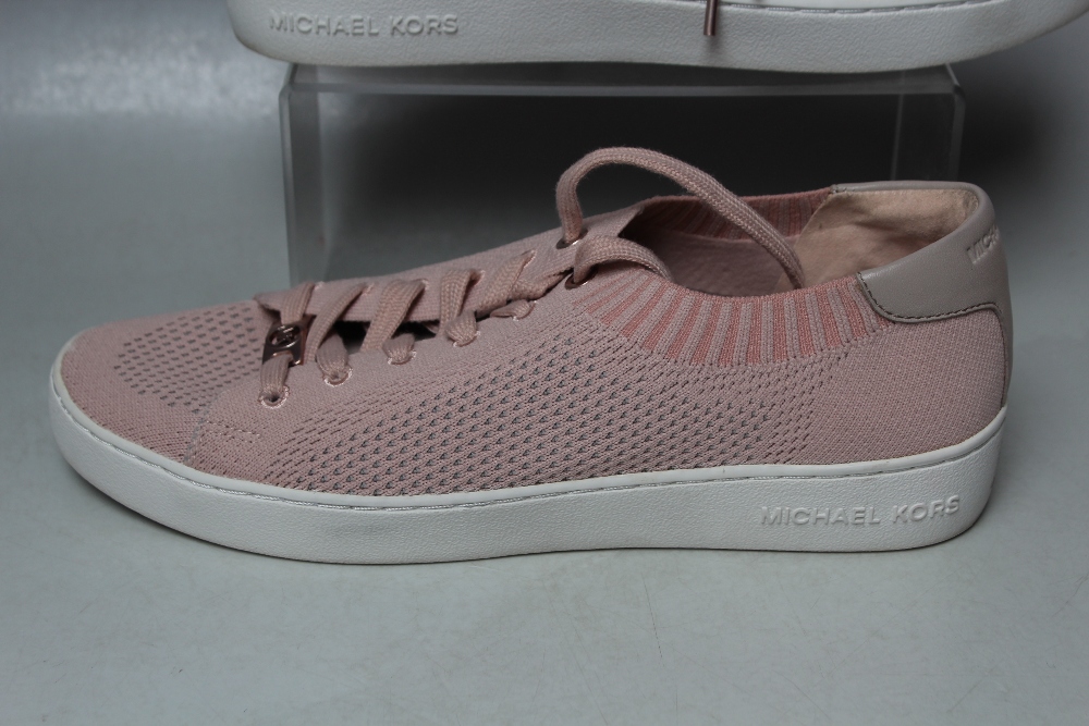 A PAIR OF MICHAEL KORS PALE PINK LACE UP TRAINERS. textile 'knit' effect uppers, textile sole, US - Image 2 of 3