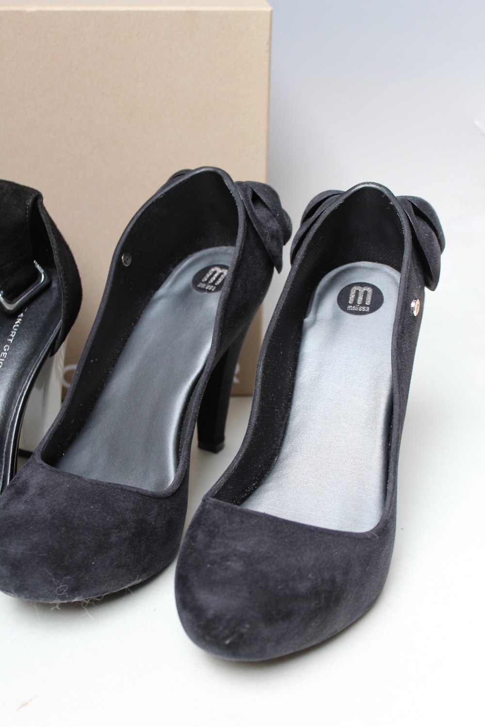 A PAIR OF KURT GEIGER BLACK AND WHITE SUEDE PATENT SANDALS, EU size 39, together with a pair of - Image 2 of 4