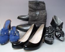 FOUR PAIRS OF RUSSELL BROMLEY SHOES, comprising a boxed pair of black patent wedge stilettos EU size