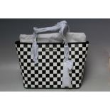 A MICHAEL KORS CHECKERBOARD TWO TONE SMALL TOTE BAG, having single zippered and single open