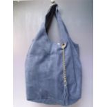 A RUSSELL BROMLEY NAVY BLUE LEATHER BOHO BAG, with gold tone hardware, zippered internal pouch and