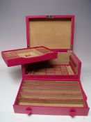 A SMYTHSON OF BAND STREET 'MARA' THREE DRAWER JEWELLERY BOX, in pink leather, with Nubuck