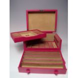 A SMYTHSON OF BAND STREET 'MARA' THREE DRAWER JEWELLERY BOX, in pink leather, with Nubuck