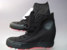 A BOXED PAIR OF BLACK PLATFORM 'DIVA' CONVERSE HIGH TOP BOOTS, new with tags, UK size 6
