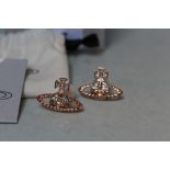 A BOXED PAIR OF VIVIENNE WESTWOOD PINK GOLD-TONE CUBIC ZIRCONIA ORB EARRINGS