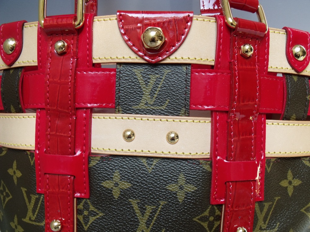 A LOUIS VUITTON RUBIS SALINA PM BAG, with double top handles, natural leather trim and red patent - Image 2 of 7