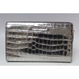 A MICHAEL KORS GUNMETAL EMBOSSED LEATHER CROSS BODY CLUTCH BAG, single open pocket to reverse of bag