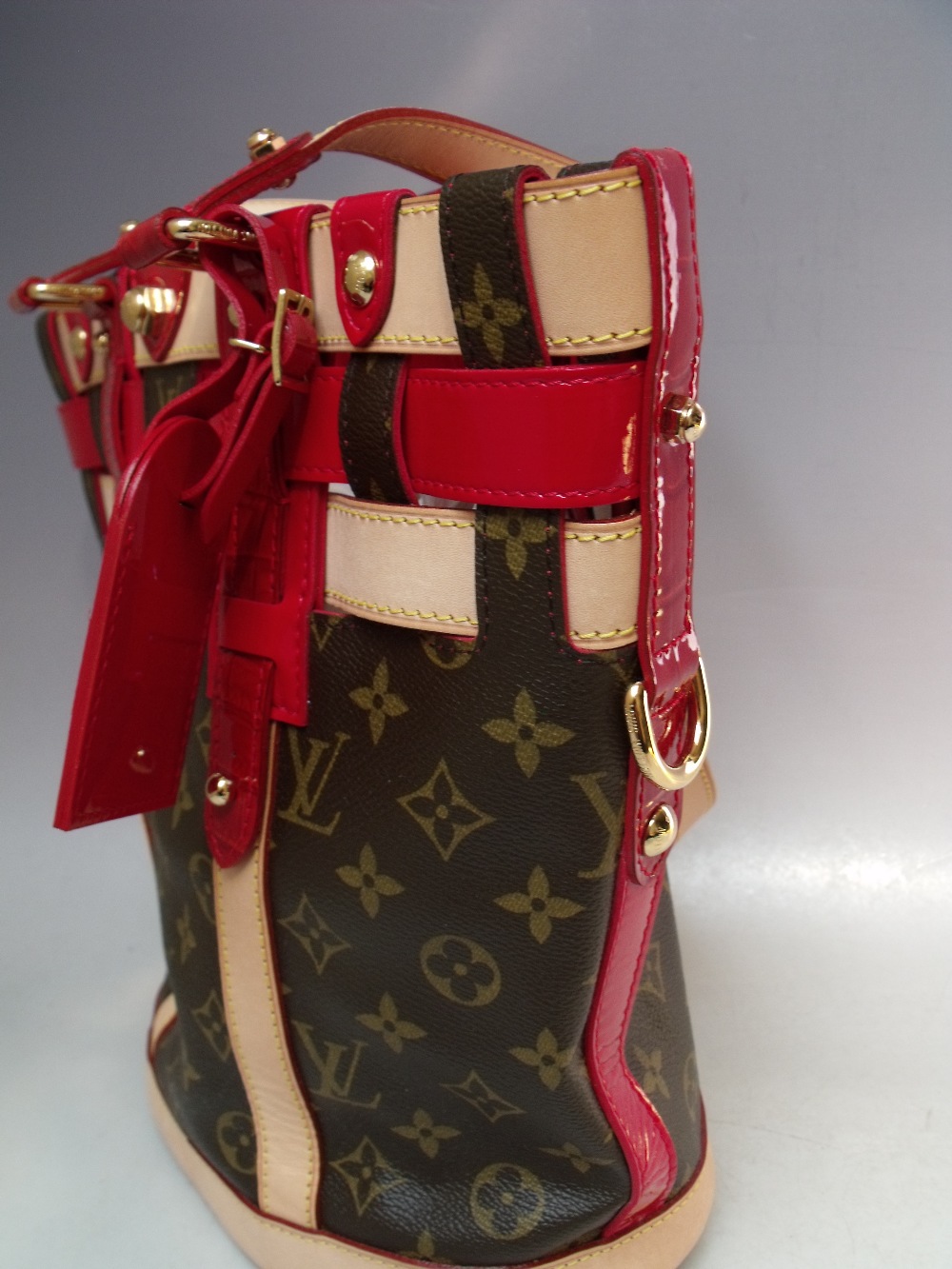 A LOUIS VUITTON RUBIS SALINA PM BAG, with double top handles, natural leather trim and red patent - Image 3 of 7