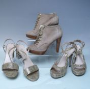 THREE PAIRS OF STUART WEITZMAN DESIGNER SHOES, comprising a pair of taupe print suede stiletto