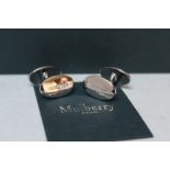 A BOXED PAIR OF SILVER-TONE MULBERRY OVAL TREE CUFFLINKS