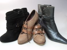 A BOXED PAIR OF CARVELA KURT GEIGER BLACK SUEDE BOOTS, EU size 40, together with a pair of Carvela