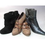 A BOXED PAIR OF CARVELA KURT GEIGER BLACK SUEDE BOOTS, EU size 40, together with a pair of Carvela
