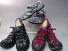 THREE BOXED PAIRS OF MERRELL WALKING SHOES AND SANDALS, comprising two pairs of 'All Out Blaze