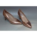 A PAIR OF L.K. BENNETT ROSE GOLD SNAKE EFFECT COURT SHOES, size EU 35