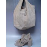 A RUSSELL BROMLEY TAUPE SUEDE LEATHER BOHO BAG, with gold tone hardware, zippered internal pouch and