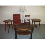 SIX ITEMS TO INCLUDE A ROCKING CHAIR, THREE TABLES AND A PARKER KNOLL EASY CHAIR ETC.