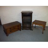 THREE ITEMS TO INCLUDE AN ERCOL OAK MEDIA UNIT, A TV UNIT AND A SIDE TABLE