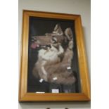A FRAMED AND GLAZED WOOL WORK PICTURE OF A GERMAN SHEPHERD DOG