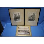 TWO FRAMED AND GLAZED PRINTS, ONE OF DURHAM CATHEDRAL, THE OTHER DURHAM CASTLE SIGNED T. E. FRANCIS,