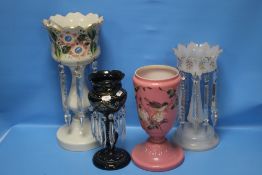 THREE LUSTRE VASES AND A PINK VASE