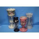 THREE LUSTRE VASES AND A PINK VASE