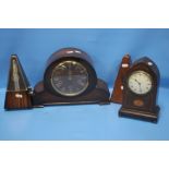 TWO MANTEL CLOCKS TOGETHER WITH TWO METRONOMES
