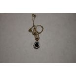 A 9 CT GOLD BLUE STONE SET PENDANT ON CHAIN