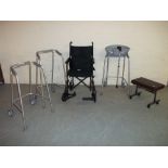 A SELECTION OF MOBILITY AIDS TO INCLUDE A DRIVE WHEEL CHAIN.