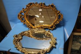 TWO FRAMED MIRRORS - 73 X 35 CM AND 65 X 47 CM