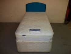 A SILENTNIGHT SINGLE DIVAN BED WITH TWO DRAWERS, HEADBOARD AND MATTRESS