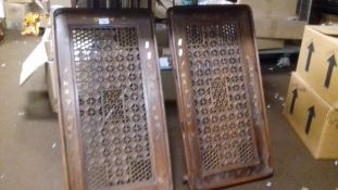 A PAIR OF INDIAN CARVED FRETWORK TRAYS