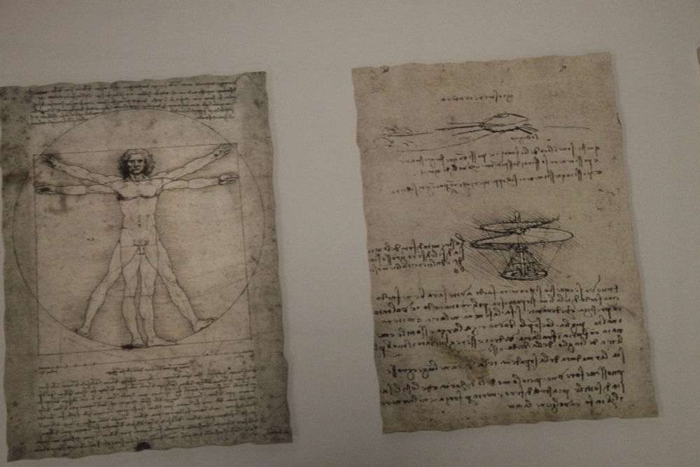 A FRAMED AND GLAZED REPRODUCTION PICTURE OF DRAWINGS AFTER LEONARDO DA VINCI OF WING MECHANISMS - Image 3 of 5