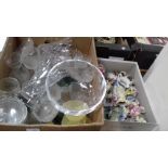 A TRAY OF ASSORTED GLASSWARE TOGETHER WITH A TRAY OF POSIES ETC. (TRAYS NOT INCLUDED)