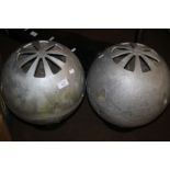 A PAIR OF VINTAGE RETRO GLOBE STEREO SPEAKERS, with grey cast alloy casings