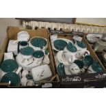 TWO TRAYS OF DENBY 'GREEN WHEAT' TEA & DINNERWARE (TRAYS NOT INCLUDED)