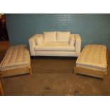 TWO SINGLE LOAF BED FRAMED BEDS WITH MATTRESSES AND A CLEAN WHITE NEW SOFA - EX SHOP DISPLAY