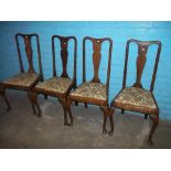 FOUR ANTIQUE OAK DINING CHAIRS WITH CREOLE LEGS
