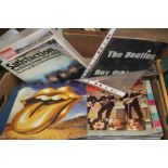 A BOX OF POP MUSIC MEMORABILIA INCLUDING ROLLING STONES AND BEATLES BOOKS, A COLLECTION OF VINTAGE