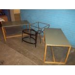 FOUR ITEMS TO INCLUDE TWO HABITAT TABLES, A VINTAGE GLASS SHELVED TEARDROP SERVING TROLLEY A/F AND A