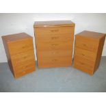 3 ALSTONS CHEST OF DRAWERS, 1 WIDE 5 DRAWER CHEST A 2 NARROW 3 DRAWER CHEST IN TEAK EFFECT.
