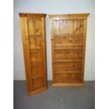 A SOLID PINE SET OF BOOKSHELVES AND A SOLID PINE CORNER UNIT