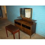 A VINTAGE TRIPLE MIRROR DRESSING TABLE AND MATCHED STOOL