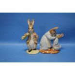 TWO ROYAL ALBERT BEATRIX POTTER FIGURES TO INCLUDE 'BENJAMIN ATE A LETTUCE LEAF' AND 'MRS RABBIT AND