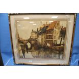 A FRAMED AND GLAZED HENRY CASSIERS PRINT 'MALINES HARBOUR, MECHELEN, BELGIUM' ART-RED STAR LINES