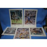 FIVE SIGNED PRINTS OF BRITISH OLYMPIC CHAMPIONS to include Dame Mary Peters, Lord Sebastian Coe,