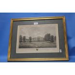 A FRAMED AND GLAZED ENGRAVING "TO JOHN LANE ESQ. THIS SOUTH VIEW OF KINGS BROMLEY IS INSCRIBED BY