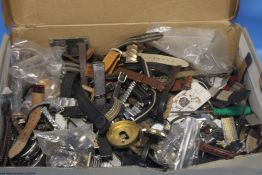 A BOX OF ASSORTED WATCH STRAPS, WATCHES ETC.