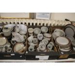 THREE TRAYS OF PURBECK POTTERY TEA & DINNERWARE (TRAYS NOT INCLUDED)