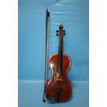 A CASED VINTAGE VIOLIN AND BOW