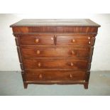 A SCOTTISH MAHOGANY ANTIQUE TWO OVER THREE CHEST OF DRAWERS 120CM WIDE.